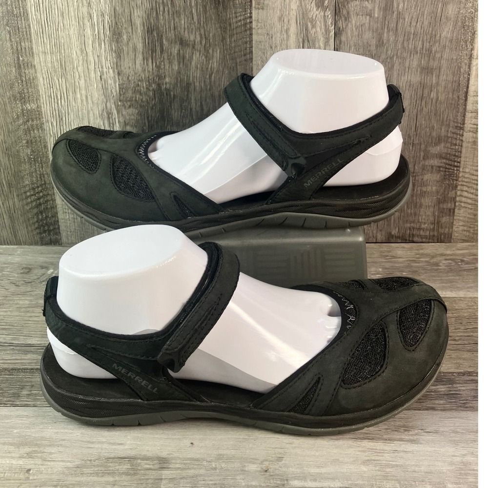 Merrell Siren Wrap Q2 Womens 9 Black Nubuck Leather Mesh Athletic Sandals Shoes